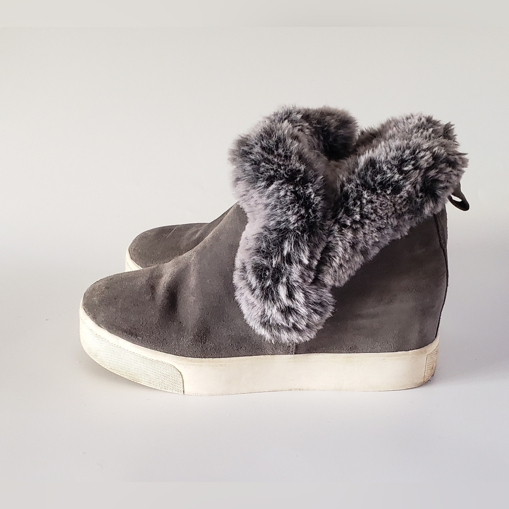 J Slides Women's Gray Leather Wedge Bootie Size 8.5 M